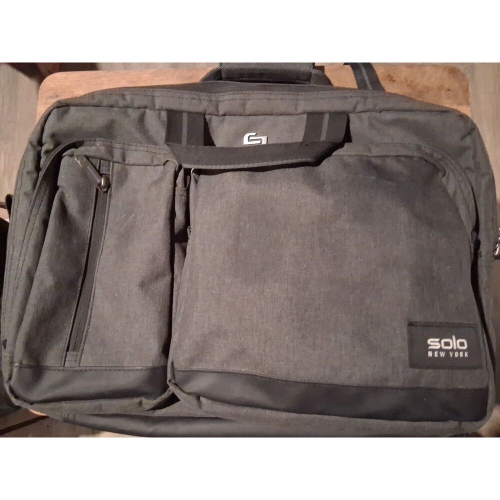 Solo New York Convertible Backpack Laptop Bag Polyester Padded Gray Black